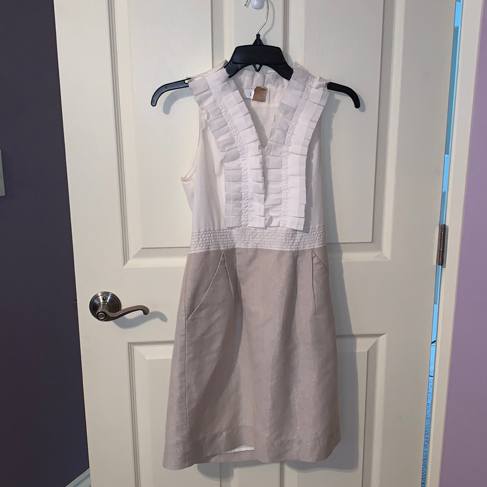 LOFT White and Gold Cocktail Dress